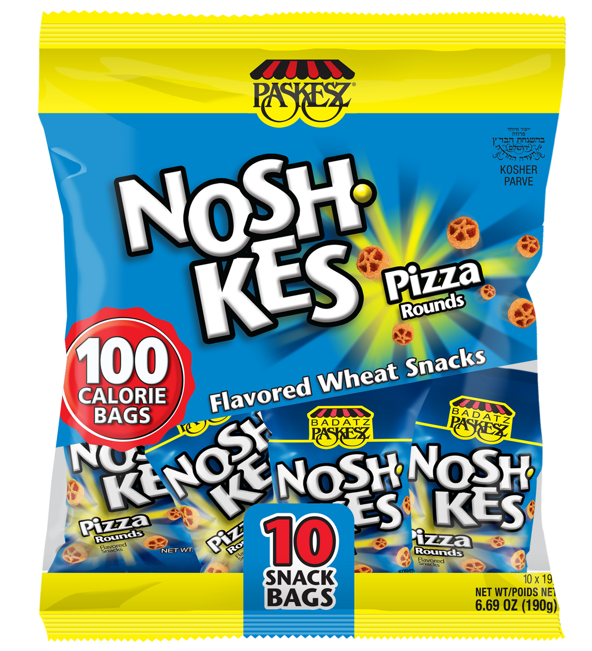 Paskesz Botana Crujiente Sabor Pizza Noshkes (Paquete De 10) 190 G