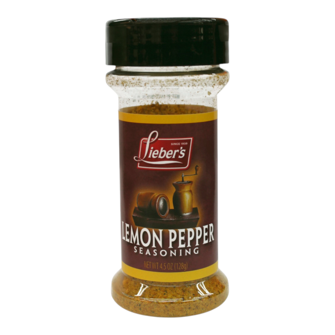 Frasco de condimento Shefa Liebers Lemon Pepper de 85gr con mezcla de pimienta negra y limón deshidratado Kosher