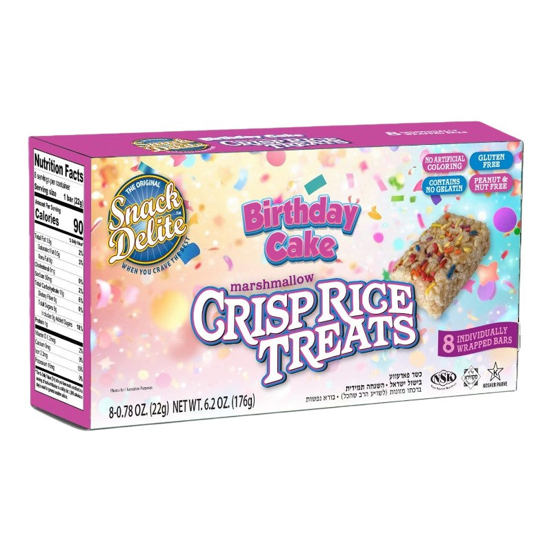 Snack Delite Barra De Arroz Inflado Con Bombon Pastel De Cumpleaños De 176gr caja con 8 piezas