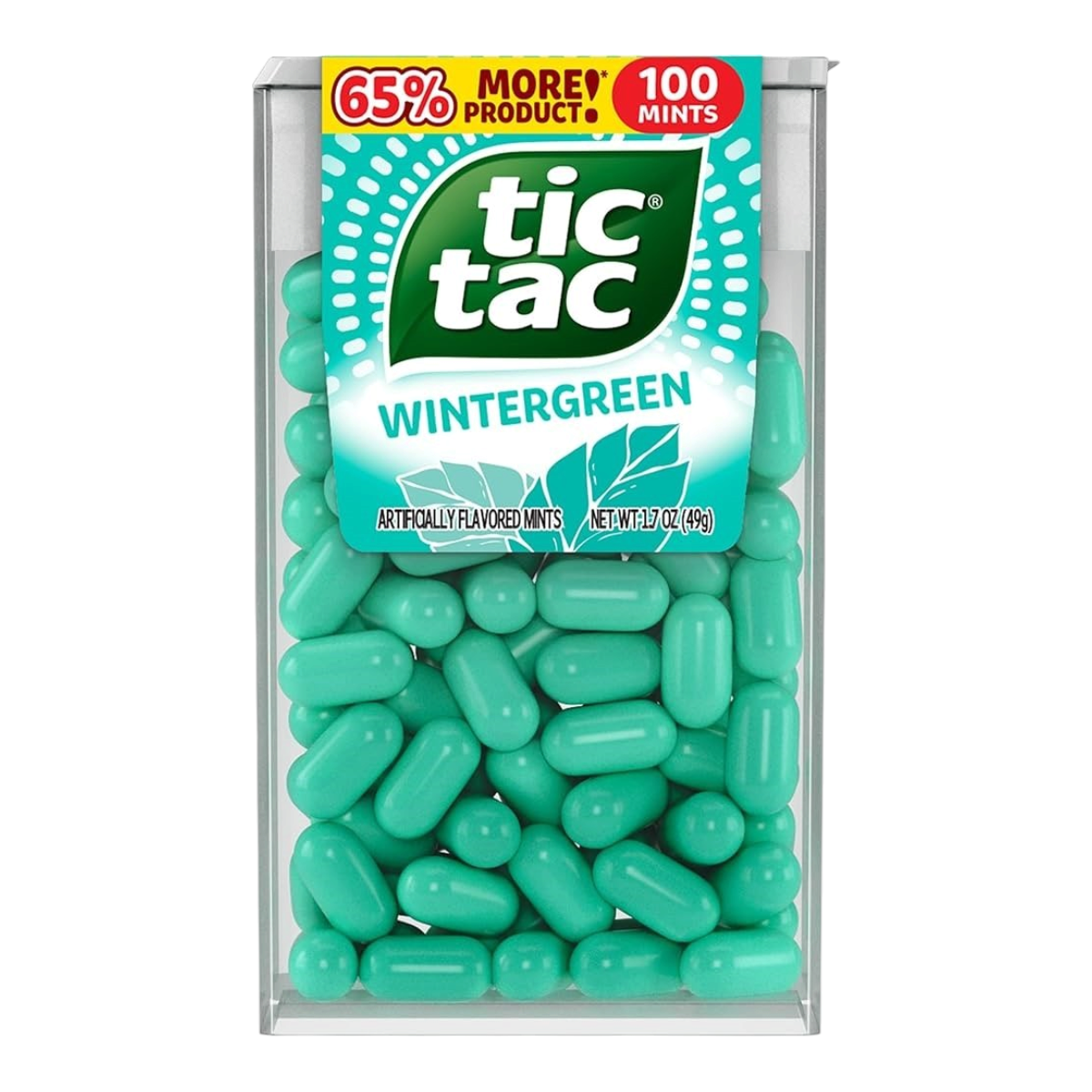 Caja de caramelos Tic Tac sabor menta invernal de Shefa con 100 pastillas de color verde menta para aliento fresco
