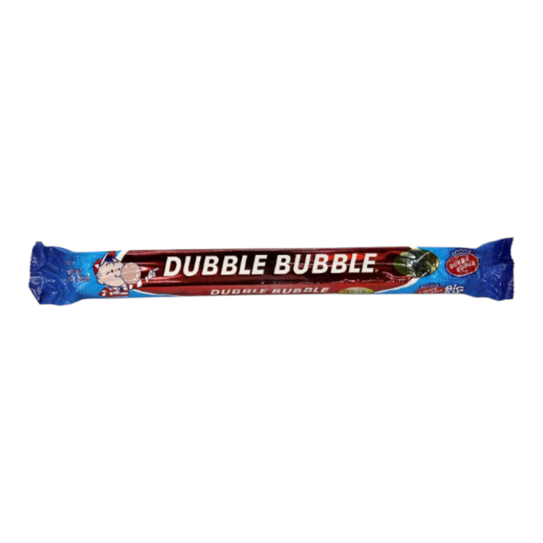 Barrita de goma de mascar Dubble Bubble sabor mix de Shefa en empaque alargado azul y rojo de 85g