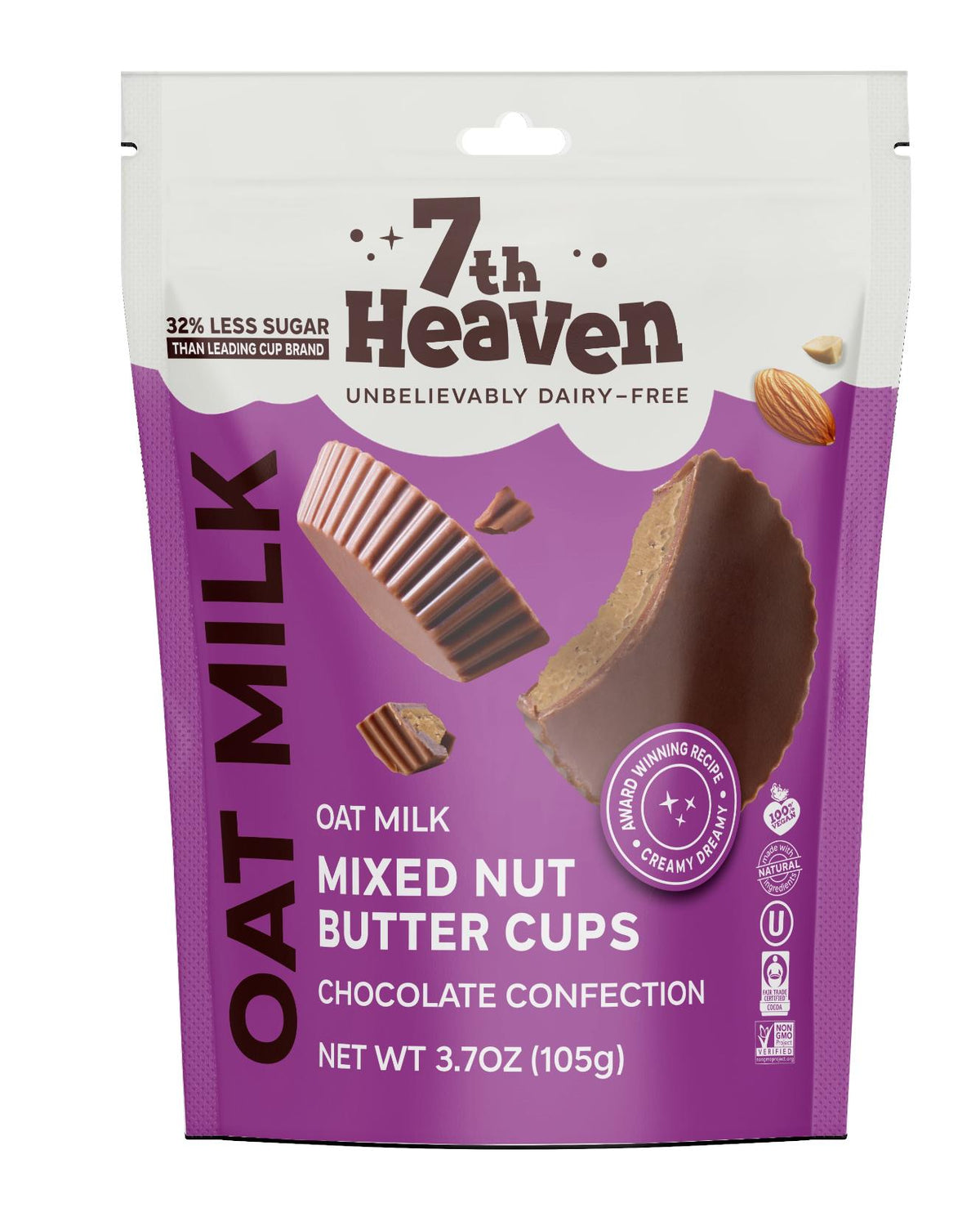 7th Heaven Tazas De Chocolate Con Leche De Avena Y Nueces Mixtas 105 G