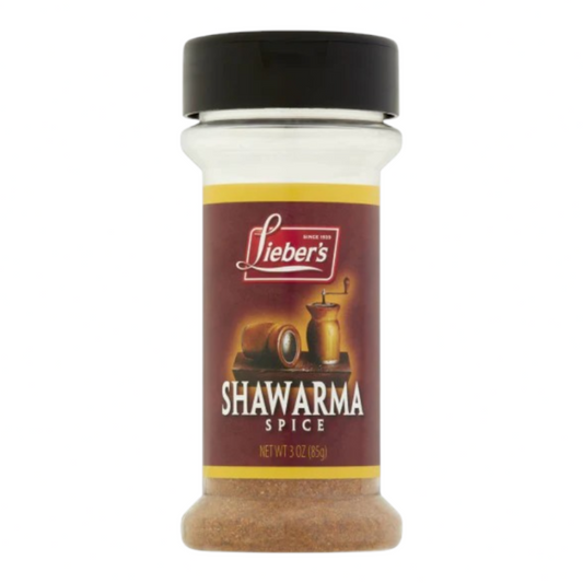 Frasco de Shefa Liebers Mezcla de Especias Shawarma de 85gr con etiqueta marrón y tapa negra