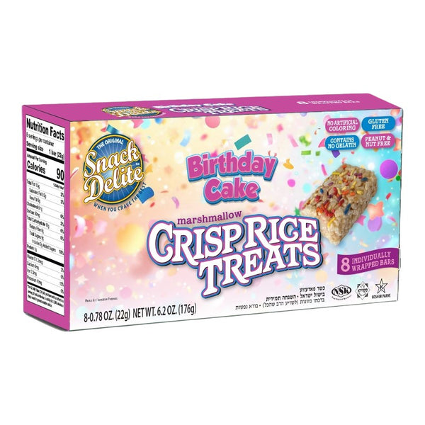 Snack Delite Barra De Arroz Inflado Con Bombon Pastel De Cumpleaños De 176gr caja con 8 piezas