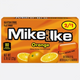 Caja de caramelos masticables Shefa Mike & Ike sabor naranja de 22g con diseño cítrico brillante