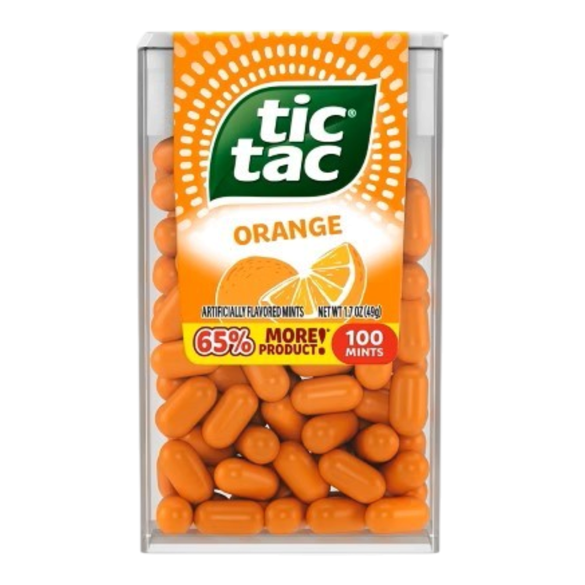 Caja de caramelos Tic Tac sabor naranja de Shefa, pastillas refrescantes en envase transparente de 48 gramos