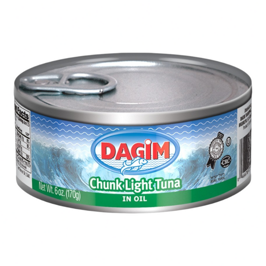 Lata de atún en trozos en aceite Shefa, producto Kosher con diseño de olas azules y sello de certificación.