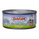 Lata de atún en trozos Dagim en agua, producto Kosher premium de la marca Shefa con diseño de olas en la etiqueta.