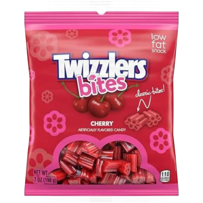 Bolsa de Shefa Twizzlers Bites sabor cereza, regaliz masticable bajo en grasa en formato de 198 gramos
