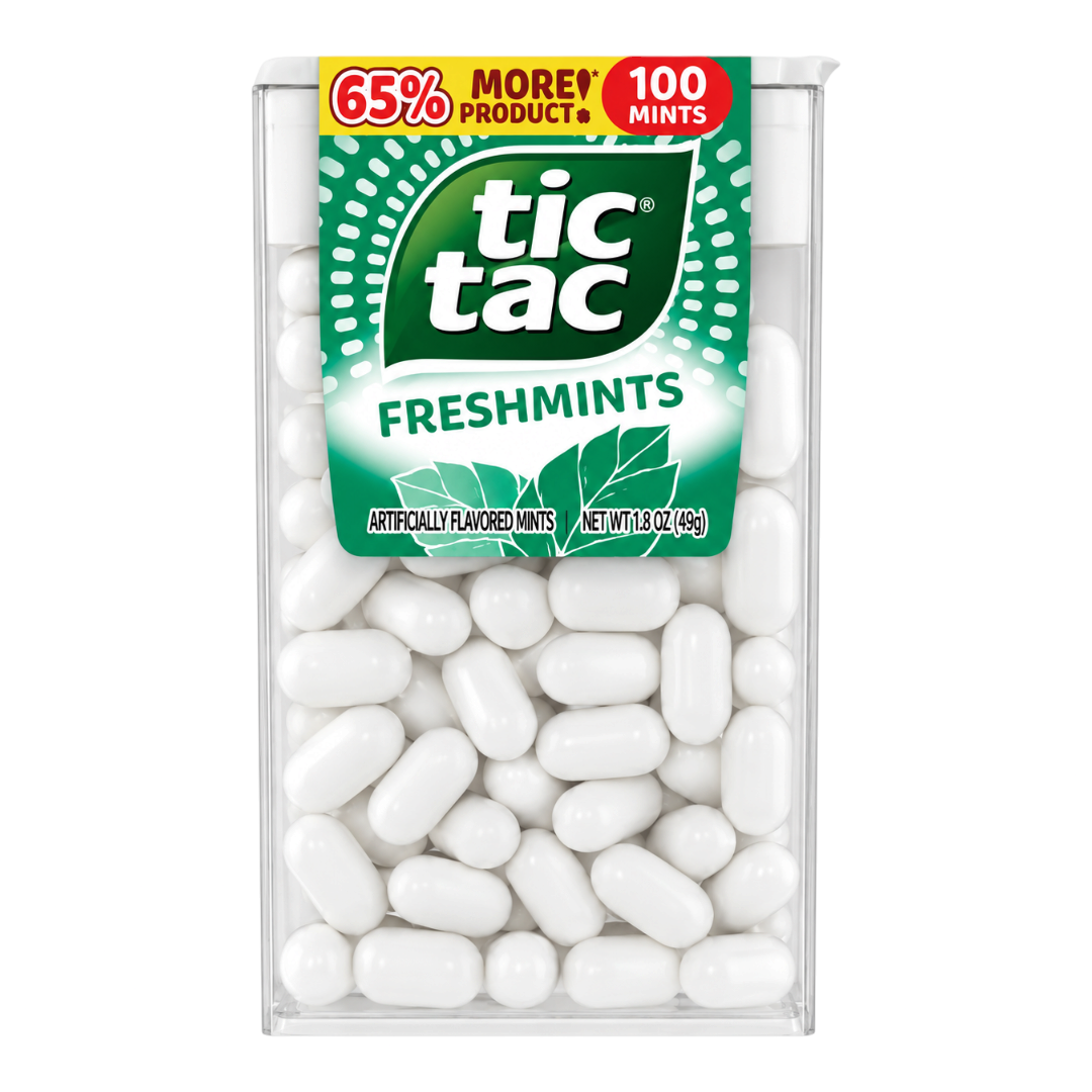 Caja grande de caramelos Tic Tac sabor menta fresca de Shefa con 100 pastillas blancas para un aliento fresco