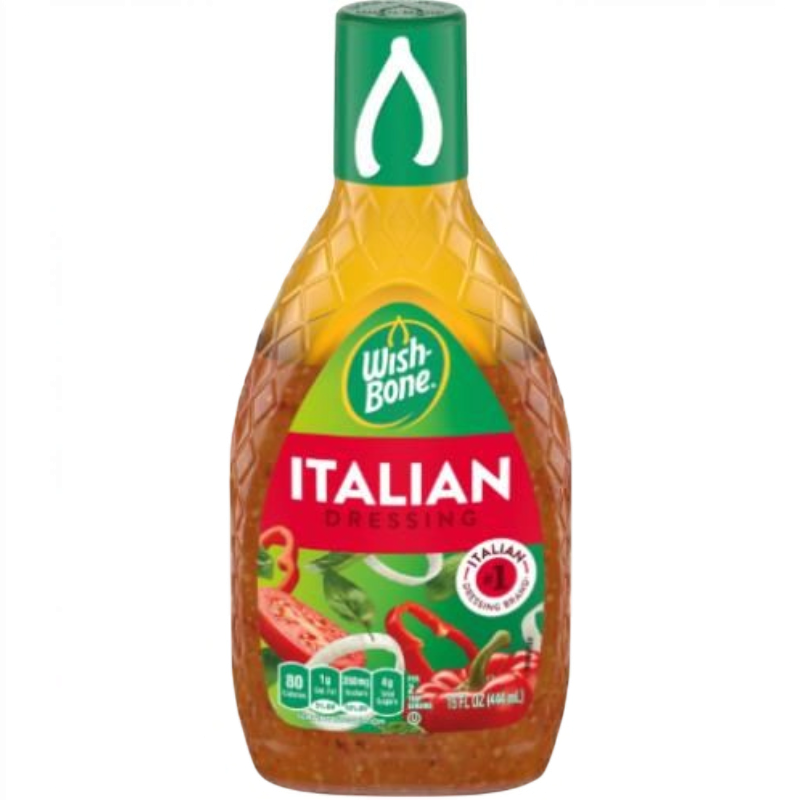 Botella de aderezo italiano Wishbone de Shefa con mezcla de hierbas, ajo y aceite para ensaladas