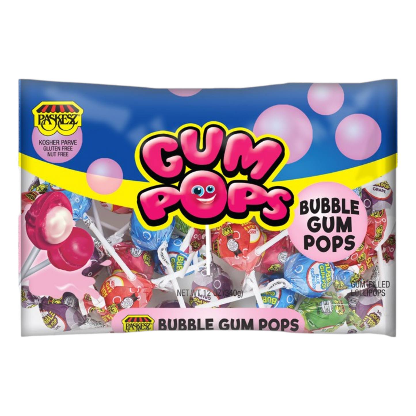 Paskesz Paletas de Caramelo Bubble Gum Pops 340gr