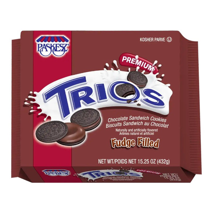 Galletas De Chocolate Paskesz Trios Fudge Rellena De Crema Sabor Chocolate 432gr