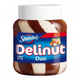 Crema untable de avellanas Shefa Delinut Duo con remolinos de cacao oscuro y crema blanca en frasco de 349g