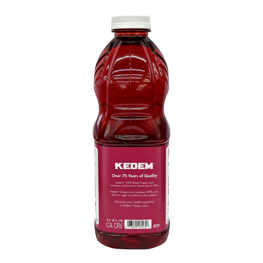 Botella de 1,890 ml de jugo de uva rosada Shefa Kedem, 100% natural y sin azúcares añadidos.